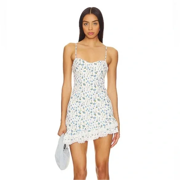 ▪️More To Come Olivia Mini Dress in Blue Floral slip summer Revolve - Picture 2 of 10